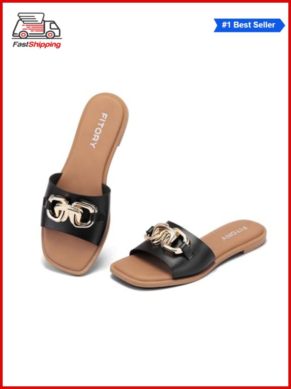 ✨ FITORY Women's Sandals Fashion Soft Slides with Gold Buckle for Summer